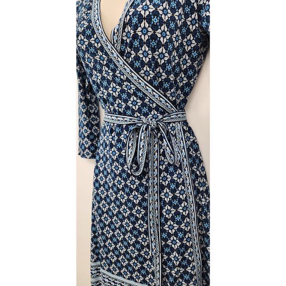 New NWT Max Studio Geometric‎ Wrap Dress Long Sleeve Size Small Navy White - Picture 6 of 10